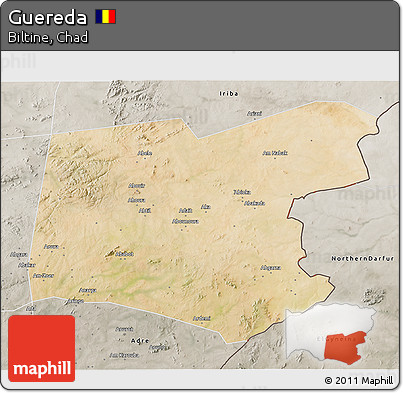 Satellite 3D Map of Guereda, semi-desaturated