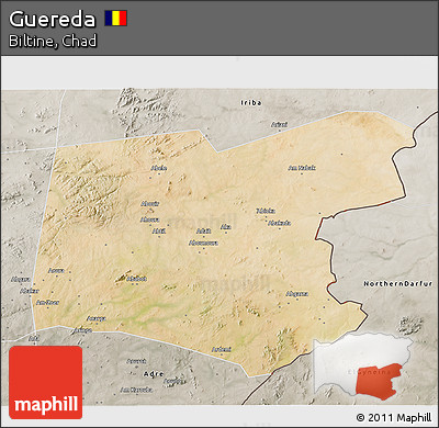 Satellite 3D Map of Guereda, semi-desaturated
