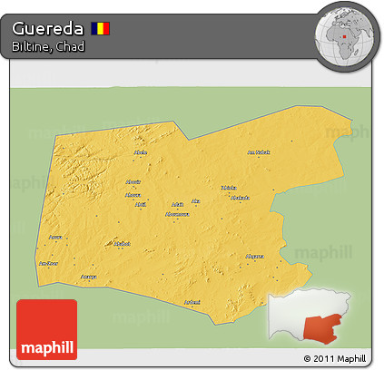 Savanna Style 3D Map of Guereda, single color outside