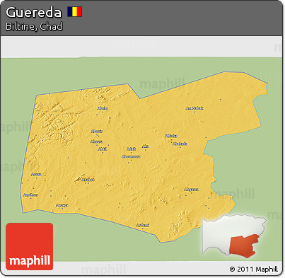 Savanna Style 3D Map of Guereda, single color outside
