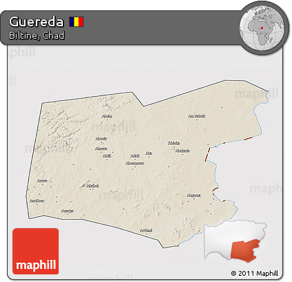 Shaded Relief 3D Map of Guereda, cropped outside