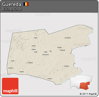 Shaded Relief 3D Map of Guereda, cropped outside