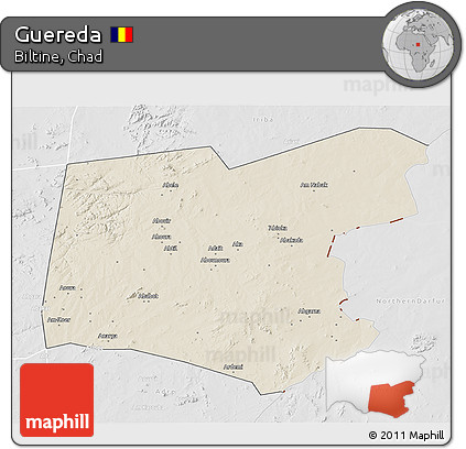 Shaded Relief 3D Map of Guereda, lighten, desaturated