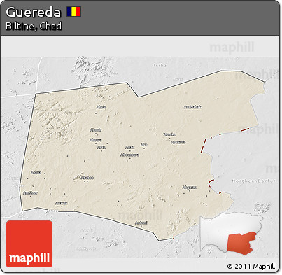 Shaded Relief 3D Map of Guereda, lighten, desaturated