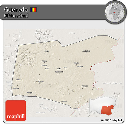 Shaded Relief 3D Map of Guereda, lighten