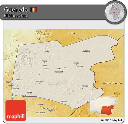 Shaded Relief 3D Map of Guereda, physical outside