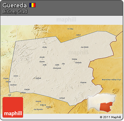 Shaded Relief 3D Map of Guereda, physical outside