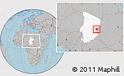Gray Location Map of Guereda, highlighted country, within the entire country, hill shading