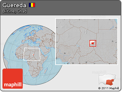 Gray Location Map of Guereda, highlighted parent region, within the entire country, hill shading