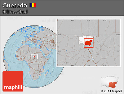 Gray Location Map of Guereda, highlighted parent region, hill shading