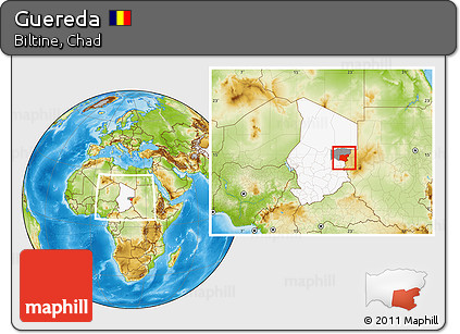 Physical Location Map of Guereda, highlighted country, highlighted parent region, within the entire country