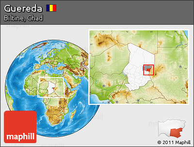 Physical Location Map of Guereda, highlighted country, highlighted parent region, within the entire country