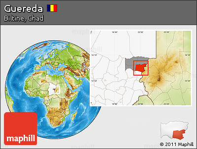 Physical Location Map of Guereda, highlighted country, highlighted parent region