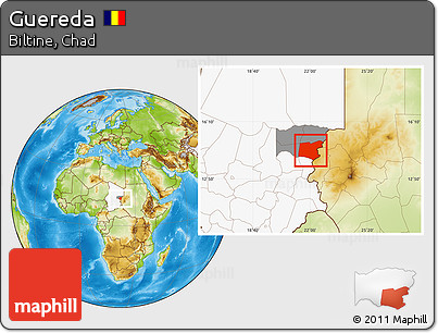 Physical Location Map of Guereda, highlighted country, highlighted parent region