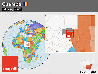 Political Location Map of Guereda, highlighted country, highlighted parent region