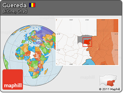 Political Location Map of Guereda, highlighted country, highlighted parent region