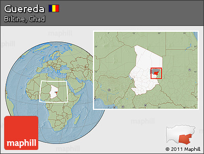 Savanna Style Location Map of Guereda, highlighted country, highlighted parent region, within the entire country, hill shading