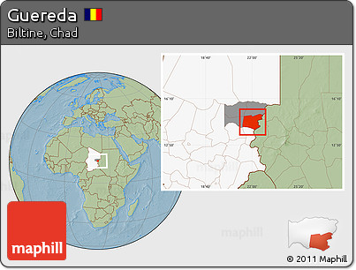 Savanna Style Location Map of Guereda, highlighted country, highlighted parent region, hill shading
