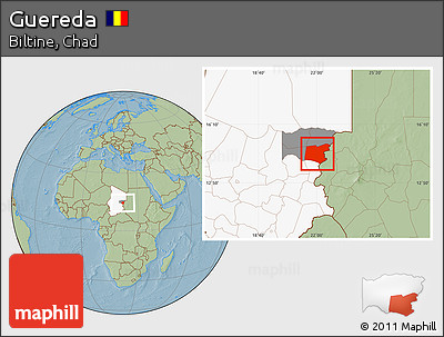 Savanna Style Location Map of Guereda, highlighted country, highlighted parent region, hill shading