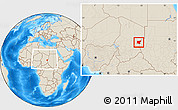 Shaded Relief Location Map of Guereda, within the entire country