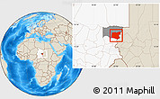 Shaded Relief Location Map of Guereda, highlighted country, highlighted parent region