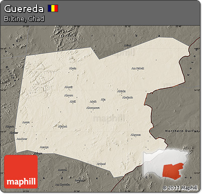 Shaded Relief Map of Guereda, darken