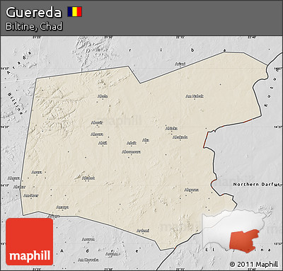 Shaded Relief Map of Guereda, desaturated