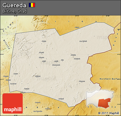 Shaded Relief Map of Guereda, physical outside