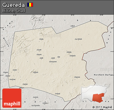Shaded Relief Map of Guereda, semi-desaturated