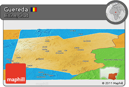 Physical Panoramic Map of Guereda, political outside