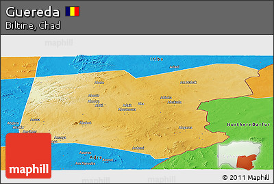 Physical Panoramic Map of Guereda, political outside