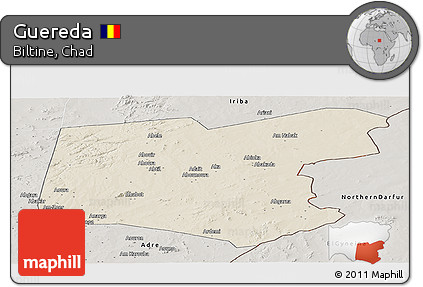 Shaded Relief Panoramic Map of Guereda, semi-desaturated