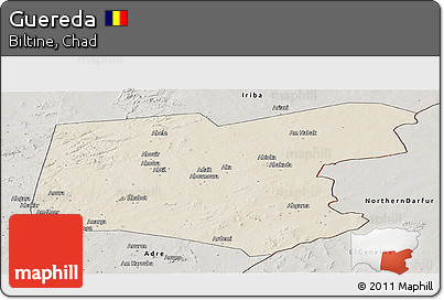 Shaded Relief Panoramic Map of Guereda, semi-desaturated