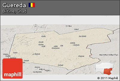 Shaded Relief Panoramic Map of Guereda, semi-desaturated