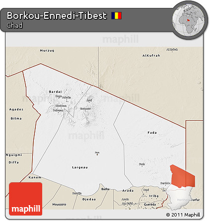Classic Style 3D Map of Borkou-Ennedi-Tibest