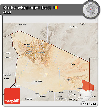 Satellite 3D Map of Borkou-Ennedi-Tibest, semi-desaturated