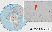 Gray Location Map of Bardai, within the entire country, hill shading