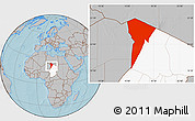 Gray Location Map of Bardai, highlighted country, hill shading