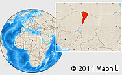 Shaded Relief Location Map of Bardai, within the entire country