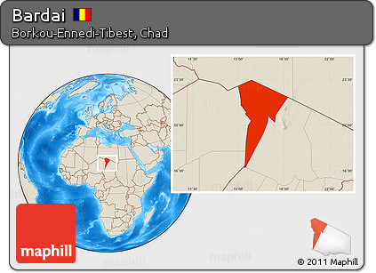 Shaded Relief Location Map of Bardai
