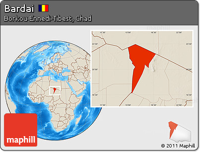 Shaded Relief Location Map of Bardai