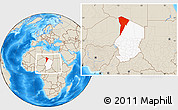 Shaded Relief Location Map of Bardai, highlighted country, within the entire country