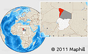 Shaded Relief Location Map of Bardai, highlighted country, highlighted parent region, within the entire country