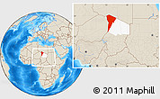 Shaded Relief Location Map of Bardai, highlighted parent region, within the entire country