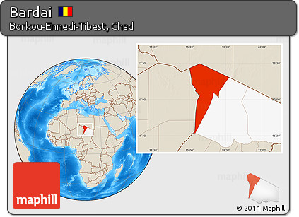 Shaded Relief Location Map of Bardai, highlighted parent region
