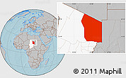Gray Location Map of Fada, highlighted country, hill shading