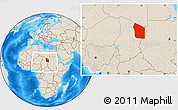 Shaded Relief Location Map of Fada, within the entire country