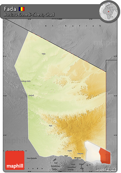 Physical Map of Fada, darken, desaturated