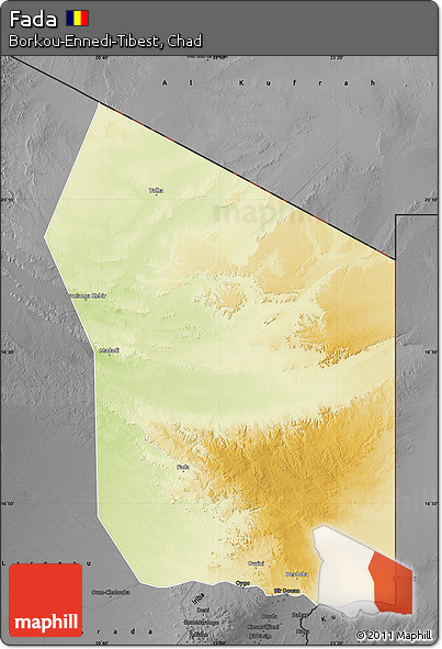 Physical Map of Fada, darken, desaturated