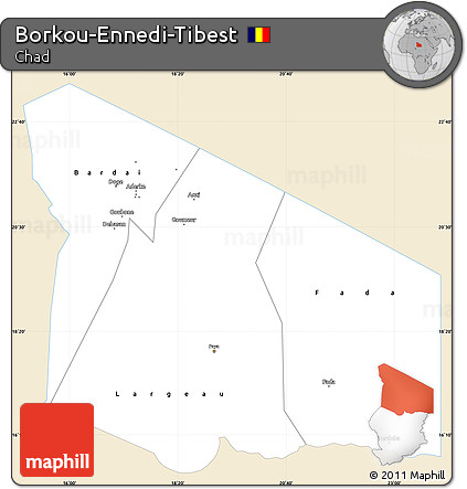 Classic Style Simple Map of Borkou-Ennedi-Tibest, single color outside